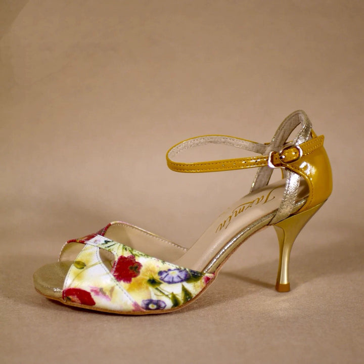 Sunlit Bloom – Handmade Leather Floral Tango Heels