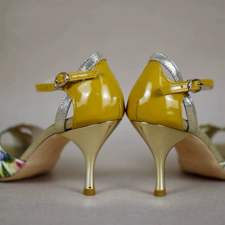 Sunlit Bloom – Handmade Leather Floral Tango Heels