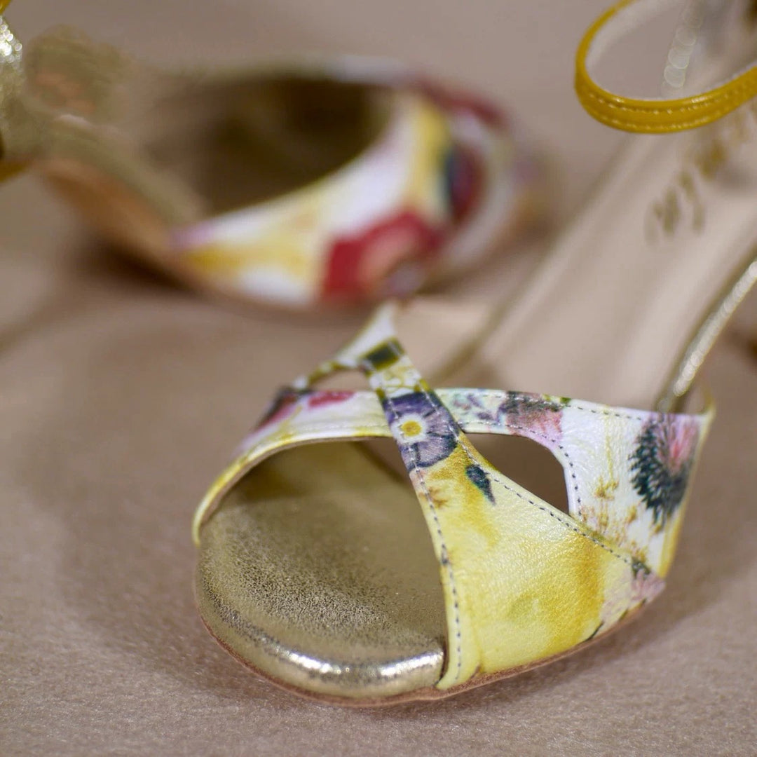Sunlit Bloom – Handmade Leather Floral Tango Heels