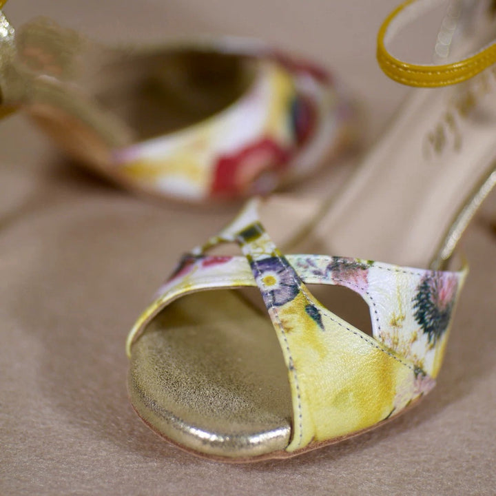 Sunlit Bloom – Handmade Leather Floral Tango Heels