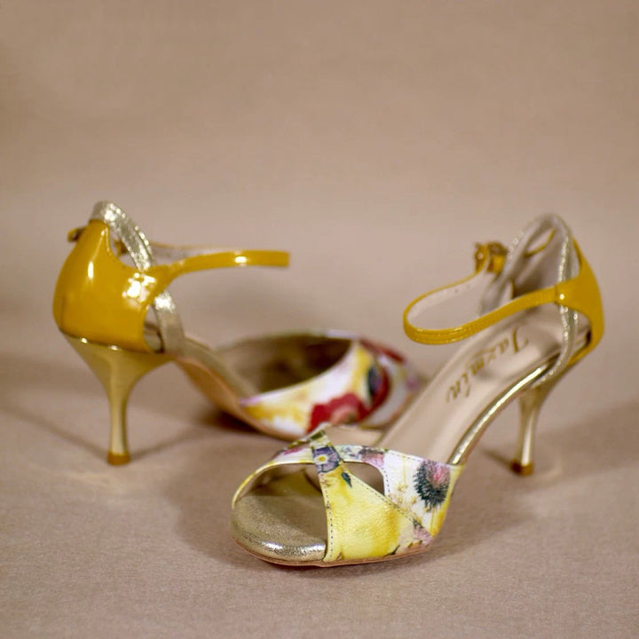 Sunlit Bloom – Handmade Leather Floral Tango Heels