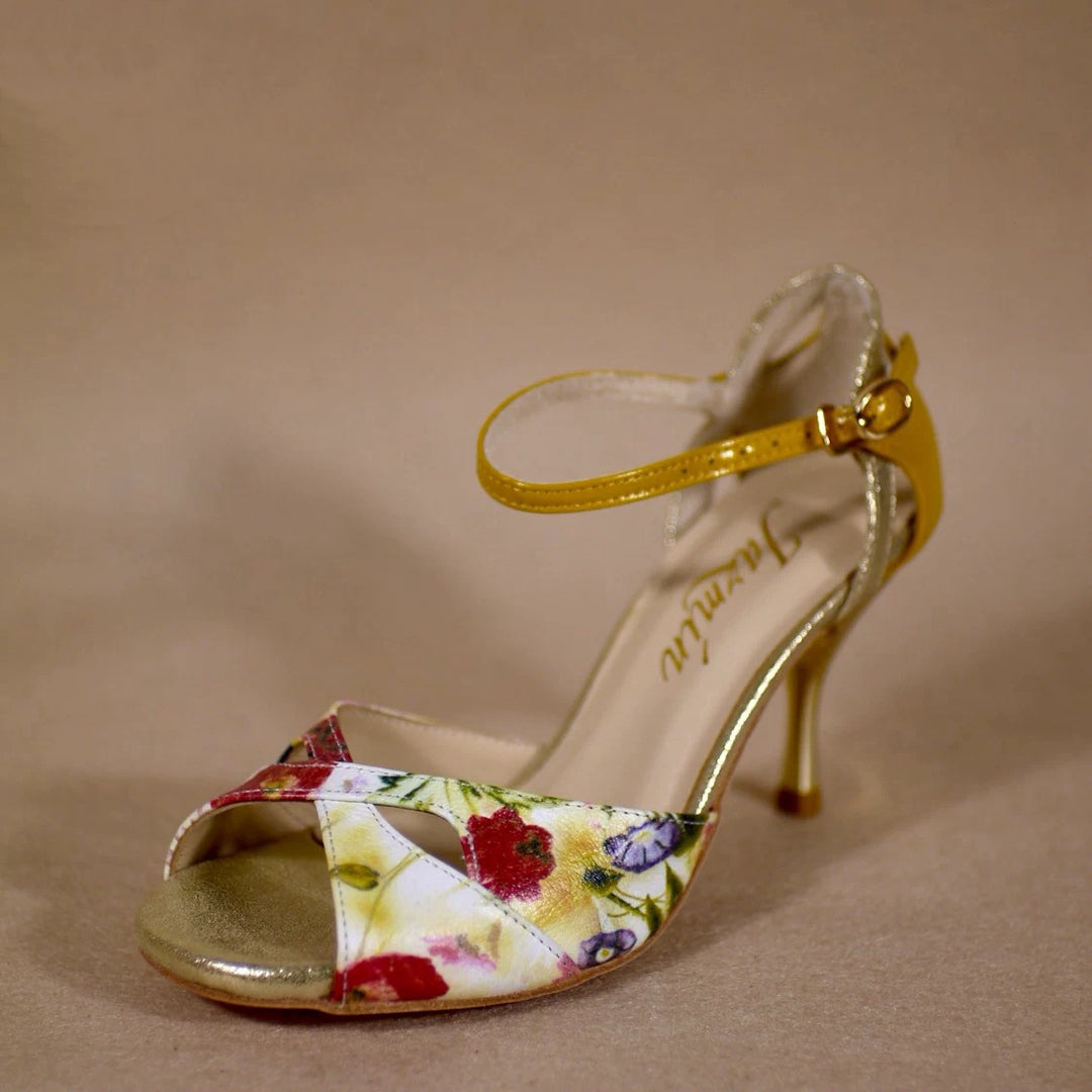 Sunlit Bloom – Handmade Leather Floral Tango Heels