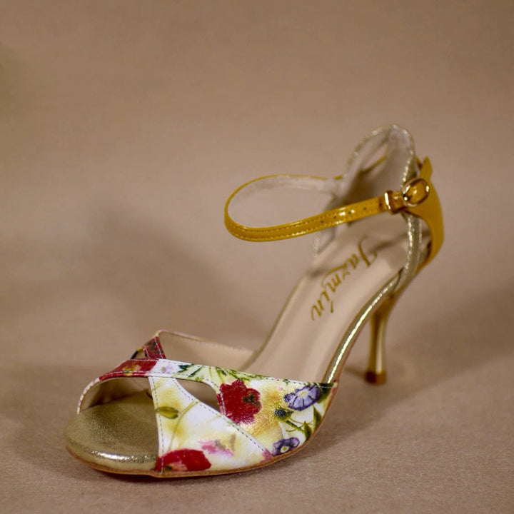 Sunlit Bloom – Handmade Leather Floral Tango Heels