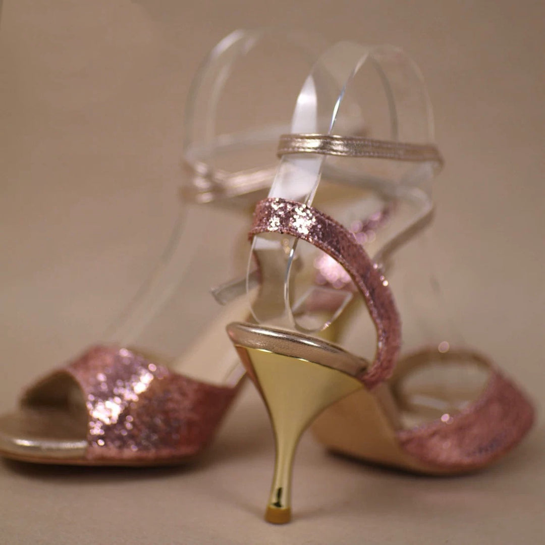 “Sparkle in Motion” – Handmade Rose Gold Glitter Tango Heels