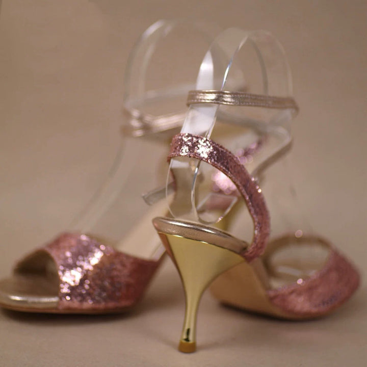 “Sparkle in Motion” – Handmade Rose Gold Glitter Tango Heels