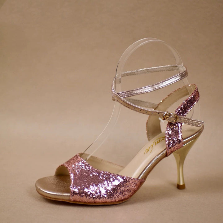 “Sparkle in Motion” – Handmade Rose Gold Glitter Tango Heels