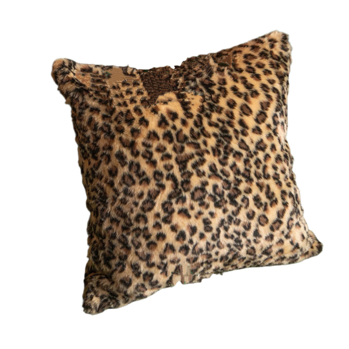 Handmade Leopard Print Cushion – Eclectic Couch Pillow & Rustic Vintage Cushion Accent