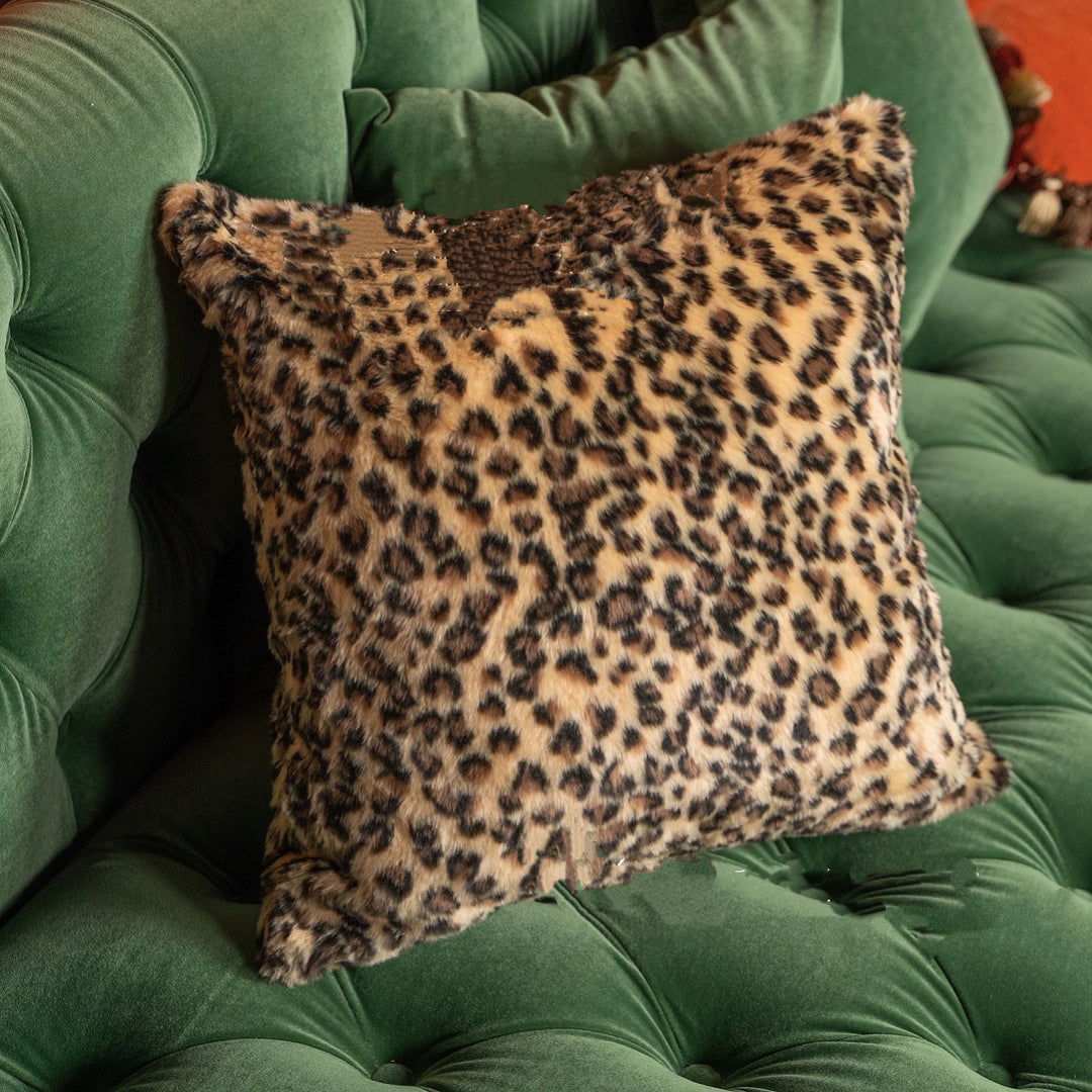 Handmade Leopard Print Cushion – Eclectic Couch Pillow & Rustic Vintage Cushion Accent