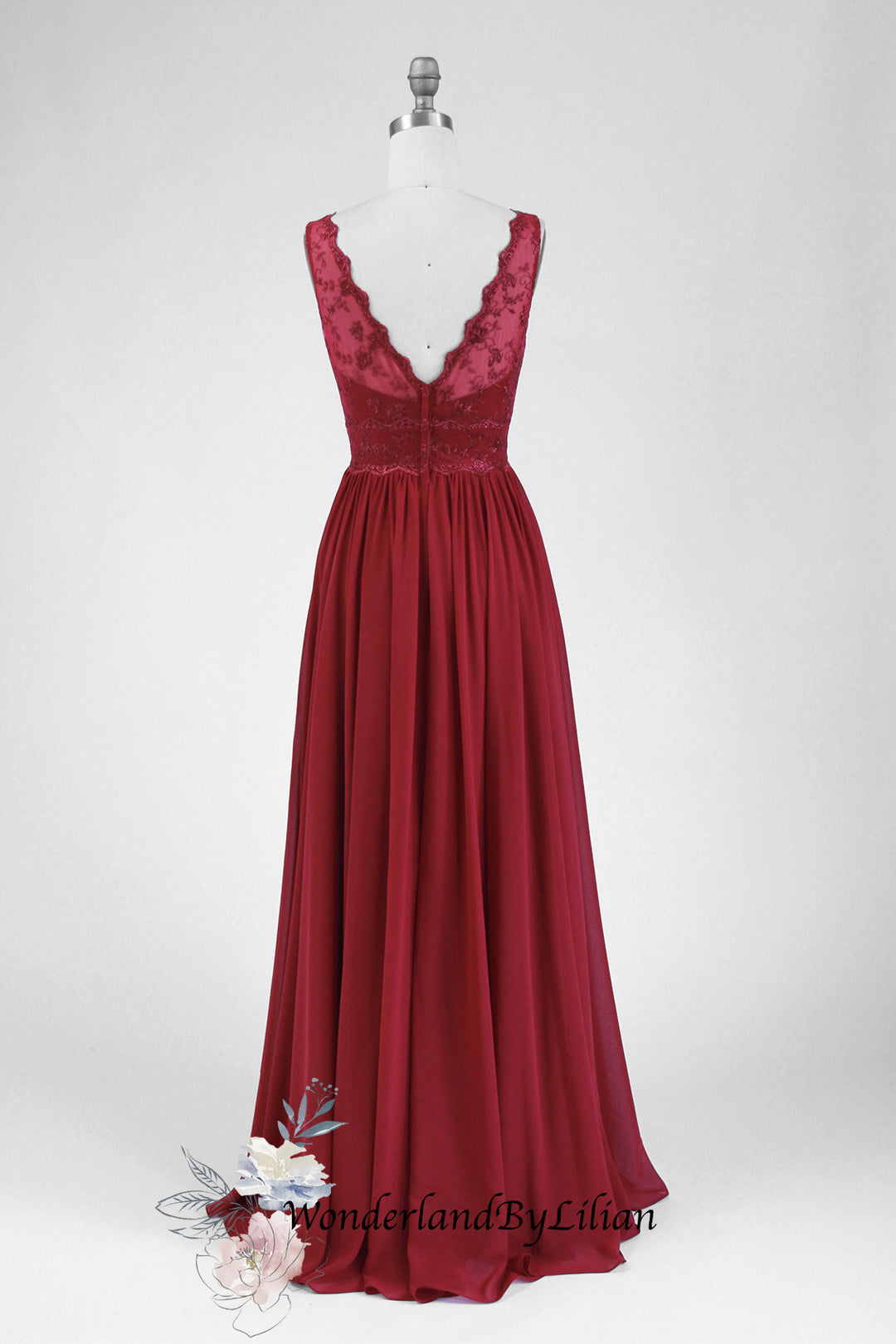 Red Chiffon A-Line Bridesmaid Dress with Embroidered Lace Overlay Designer Bridesmaids Dresses Multiple Color Plus Size