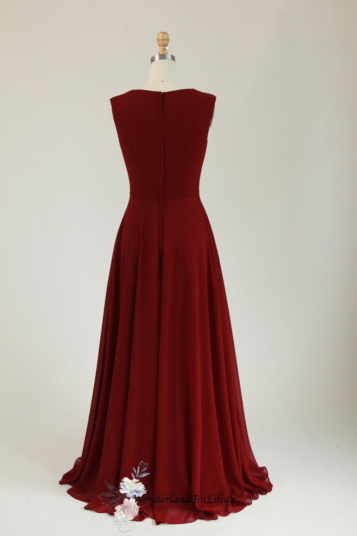 Classic Burgundy A-Line Bridesmaid Dress with Cap Sleeves - Burgundy Bridesmaid Dresses with Square Neckline - Multiple Colors - Plus Size