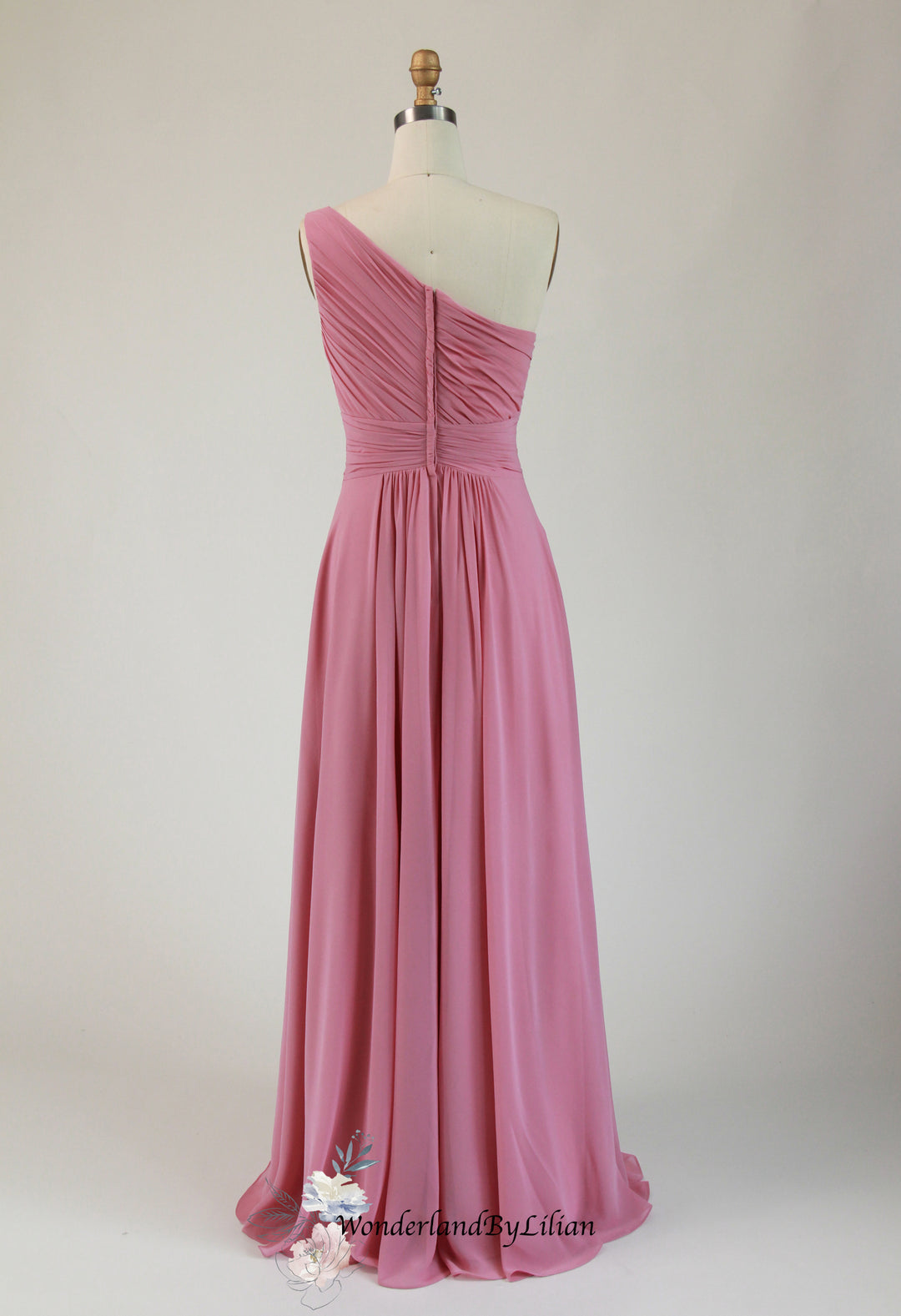 Rose Pink Chiffon Bridesmaid Dress with Pleated Bodice - Pink Bridesmaid Dresses with One-Shoulder - Multiple Color - Plus Size