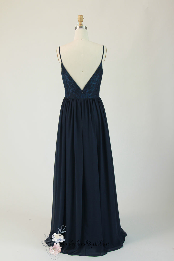 Navy Blue Bridesmaid dressesLace - Chiffon Bridesmaid Dress - Navy Bridesmaid Gown with V-Neck - Multiple Colors