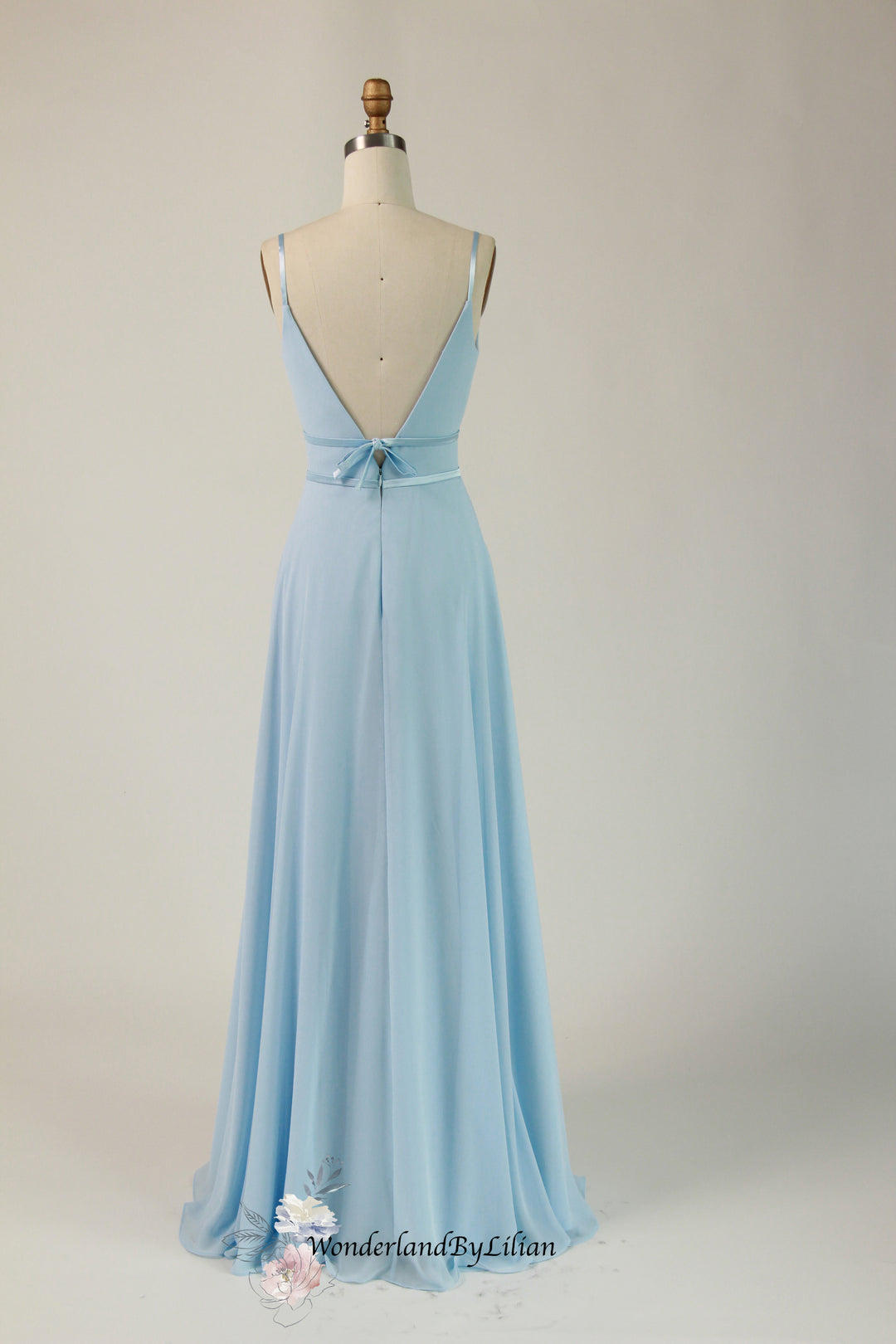 Blue Chiffon Bridesmaid Dress with Satin Accents - Blue Bridesmaid Dresses with Plunging Neckline - Multiple Color - Plus Size Size 6 / Blue Blue Chiffon Bridesmaid Dress with Satin Accents - Blue Bridesmaid Dresses with Plunging Neckline - Multiple Color - Plus Size Size 6 / Blue