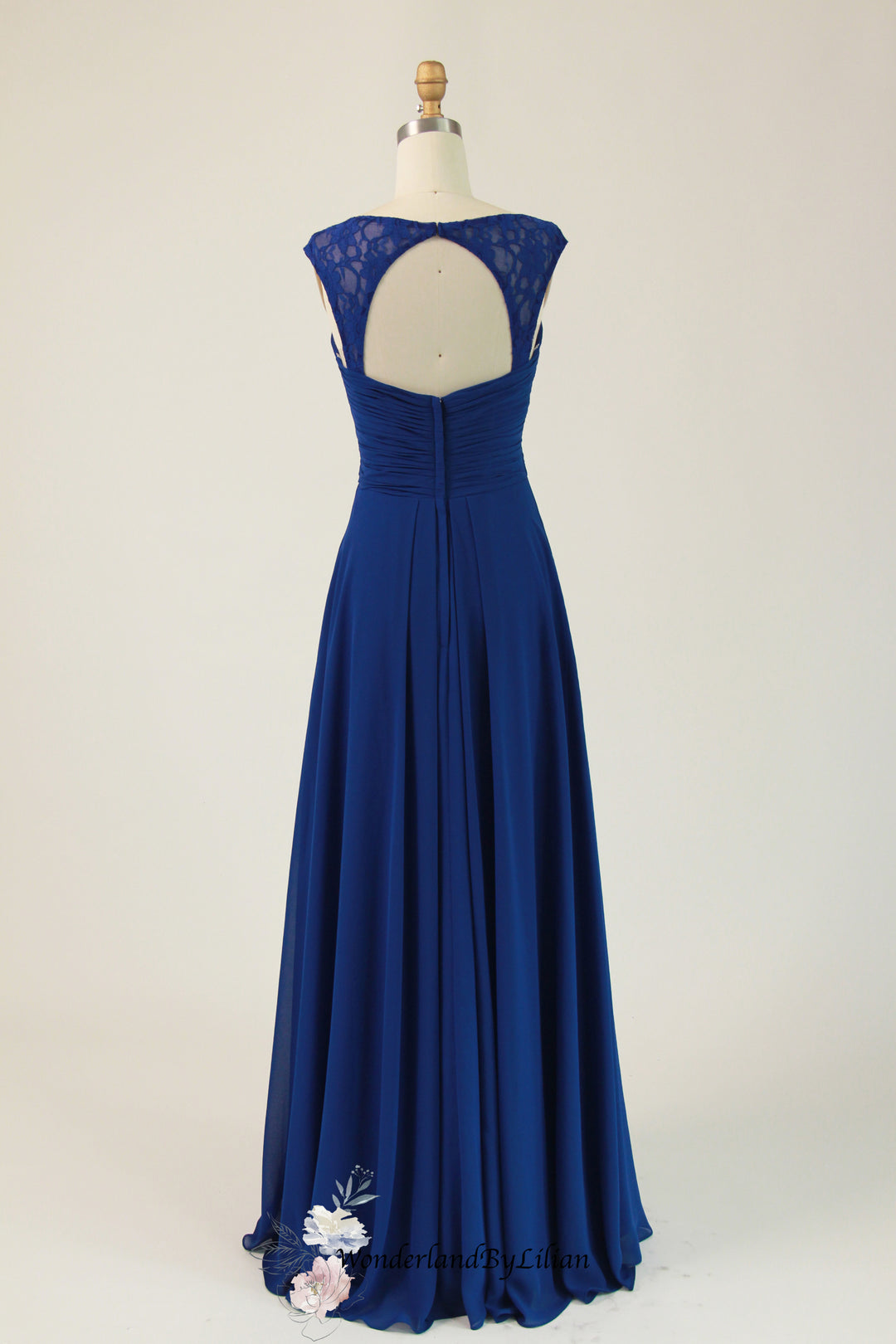 Royal Blue Bridesmaid Dress with Lace Keyhole Back - Designer Bridesma WonderlandByLilian Royal Blue Bridesmaid Dress with Lace Keyhole Back - Designer Bridesma WonderlandByLilian