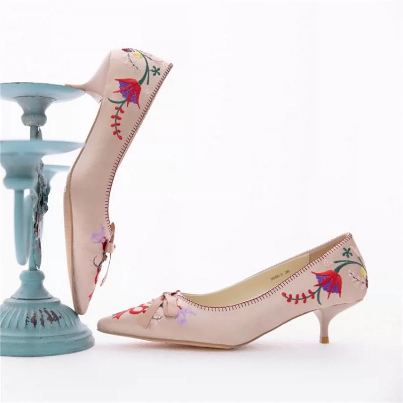 Regency Era Pink Satin Shoes - Lace Pointed Toe Flats Sandals Heels - Bridgerton Shoes