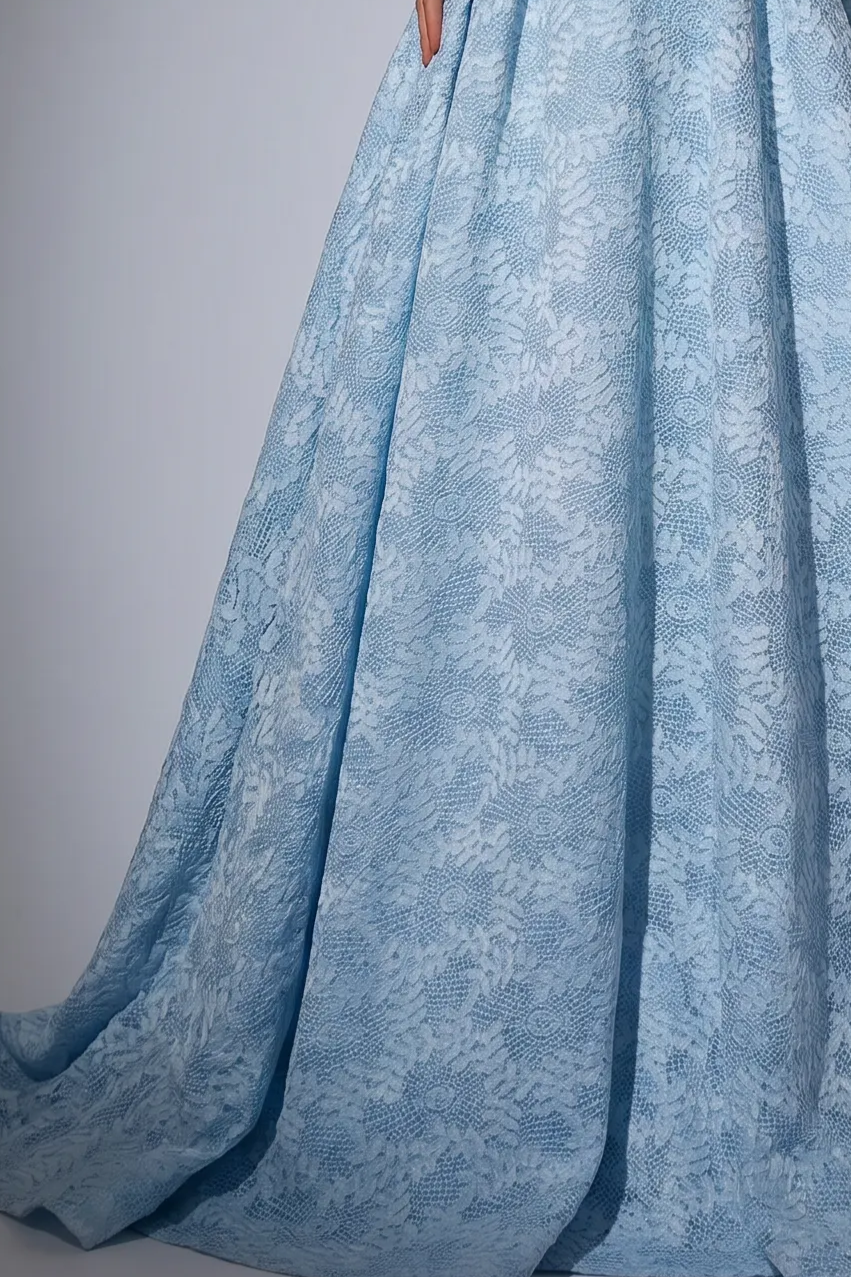 Ice Blue Ball Gown with Floral Lace Corset, Spaghetti Straps and Matching Choker Plus Size