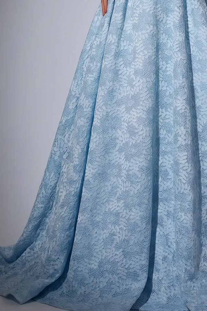 Ice Blue Ball Gown with Floral Lace Corset, Spaghetti Straps and Matching Choker Plus Size