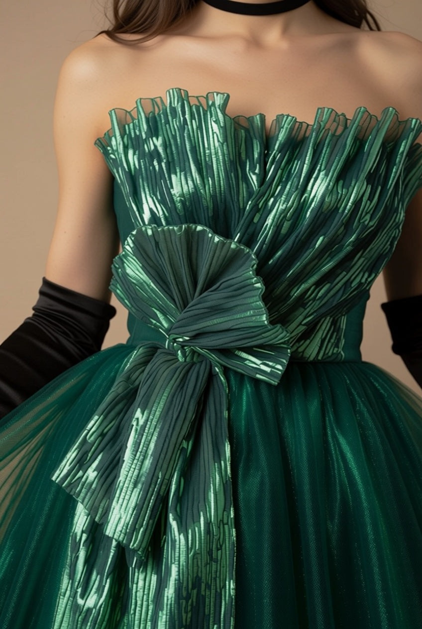 Gothic Emerald Green Ball Gown with Luminous Pleated Accents - Green Evening Dress Plus Size