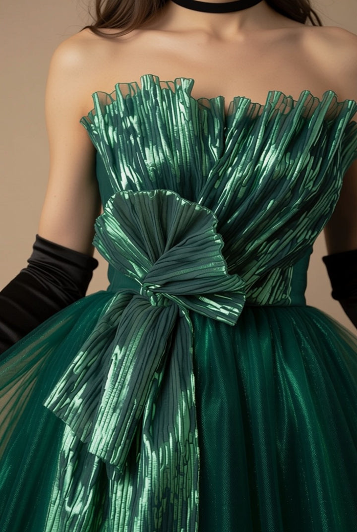 Gothic Emerald Green Ball Gown with Luminous Pleated Accents - Green Evening Dress Plus Size