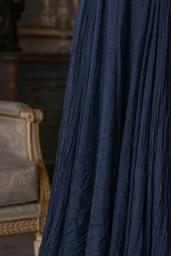 Gothic Navy Blue  Fantasy Dress - Fairy Evening Dress with Draped Pearls Plus Size