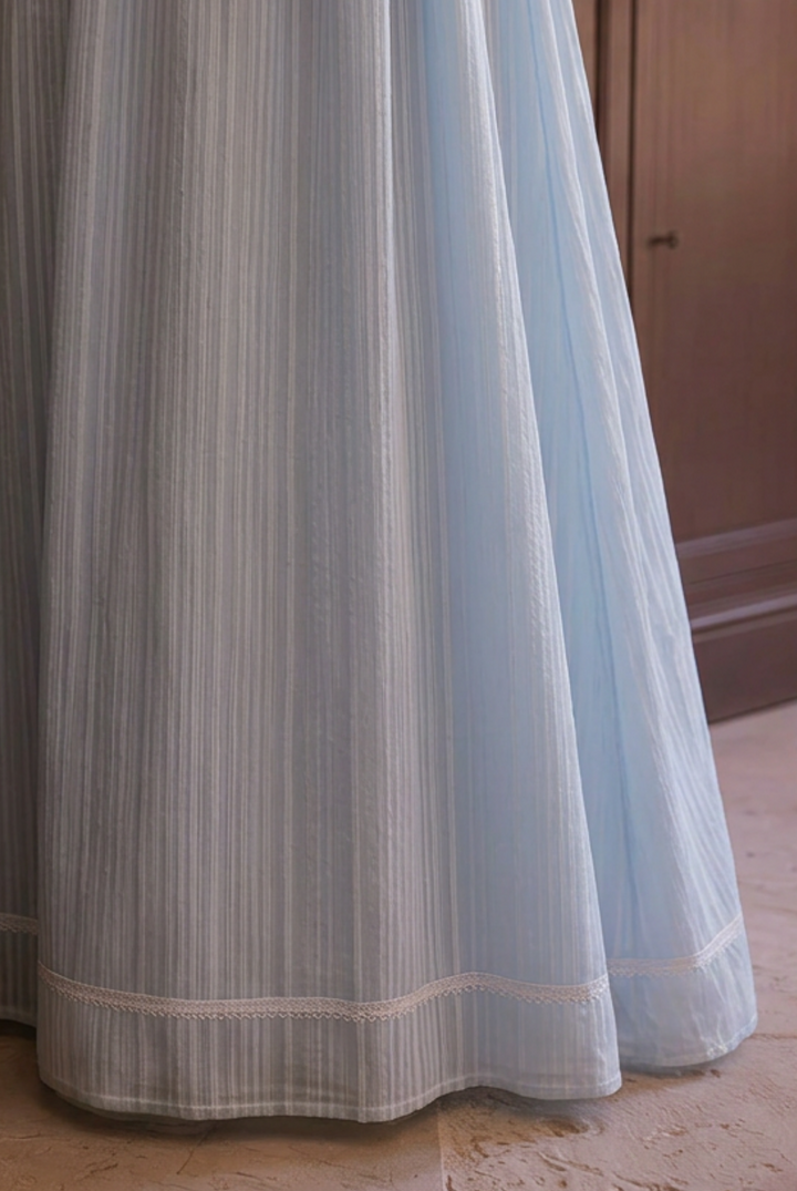 Bridgerton Inspired Regency Era Blue Cotton Dress With Brooch- Regency Ball Gown - Plus Size