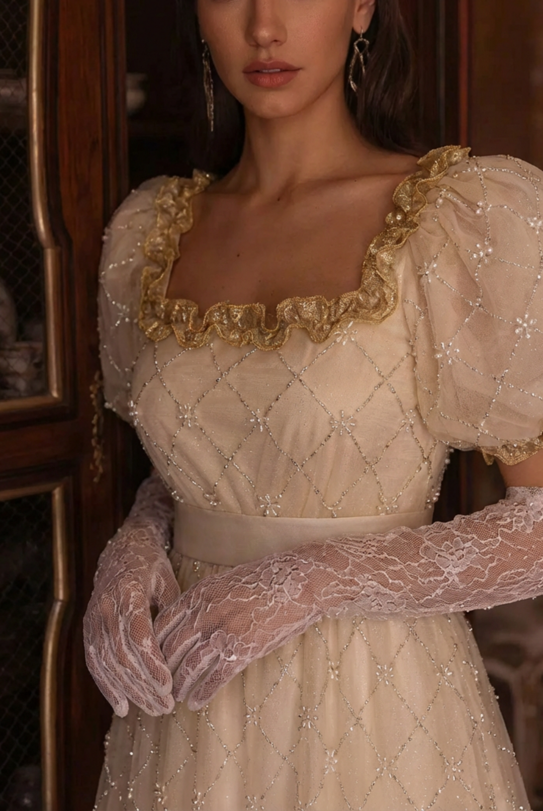 Romantic Beige Organza Regency Ball Gown - Bridgerton Regency Dress Wedding - Vintage Museum Plus Size WonderlandByLilian Romantic Beige Organza Regency Ball Gown - Bridgerton Regency Dress Wedding - Vintage Museum Plus Size WonderlandByLilian