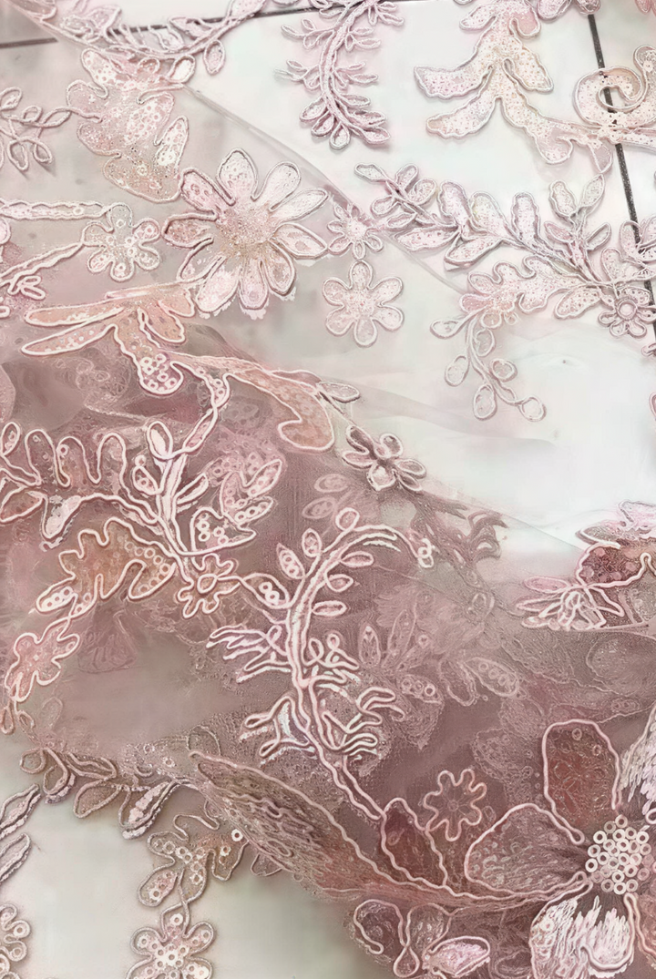 Dusty Pink Regency Era Dress with Pink Floral Lace Overlay - Pink Regency Gown with Puff Sleeves and Tulle Plus Size