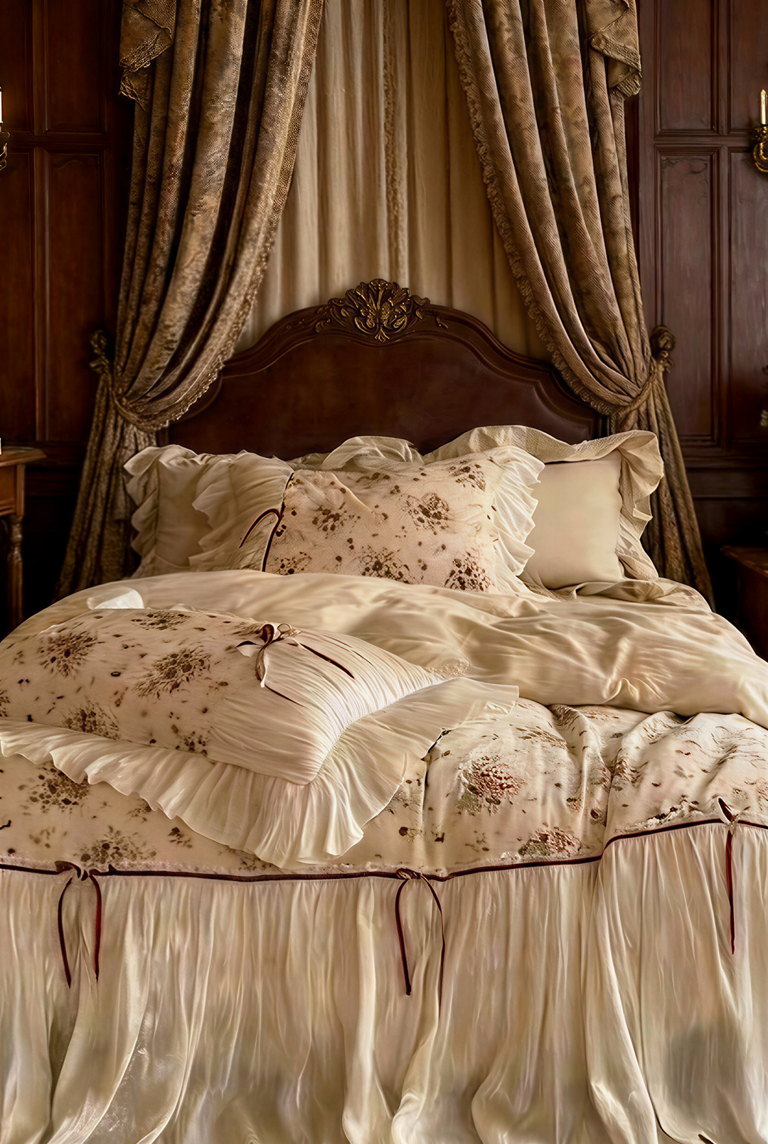 The 'Mocha Blossom' Ivory Ruffled Cotton Bedding Set