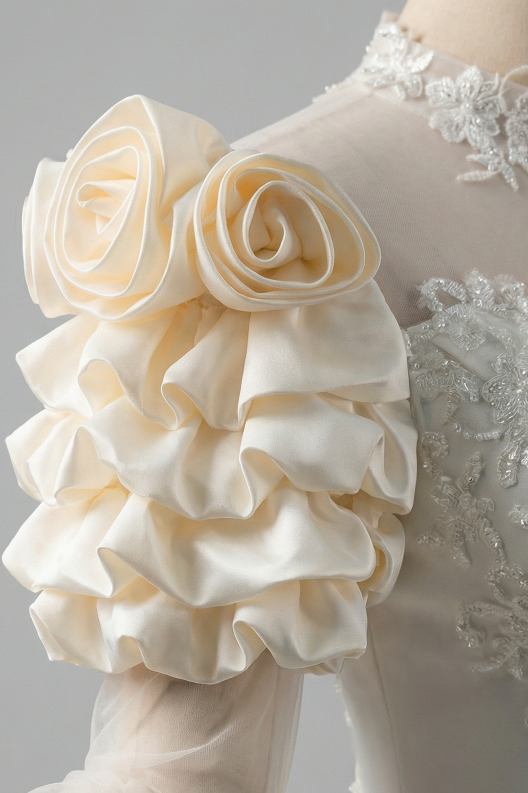Antique White Modest Wedding Dress With Floral Satin - Vintage Wedding Dress Antique White Modest Wedding Dress With Floral Satin - Vintage Wedding Dress