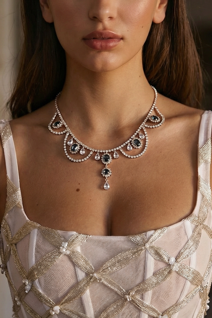 Handmade Vintage Inspired  Necklace - Crystal Chocker  - Audrey Hepburn - Baroque Vintage