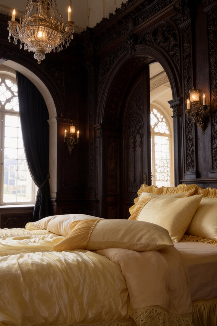 The 'Golden Manor' Golden Yellow Pure Cotton Bedding Set