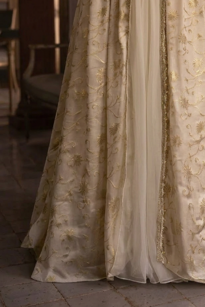 Regency Era Champagne Gold Embroidered Empire Waist Gown – Bridgerton Inspired Long Sleeve Vintage Dress Plus Size