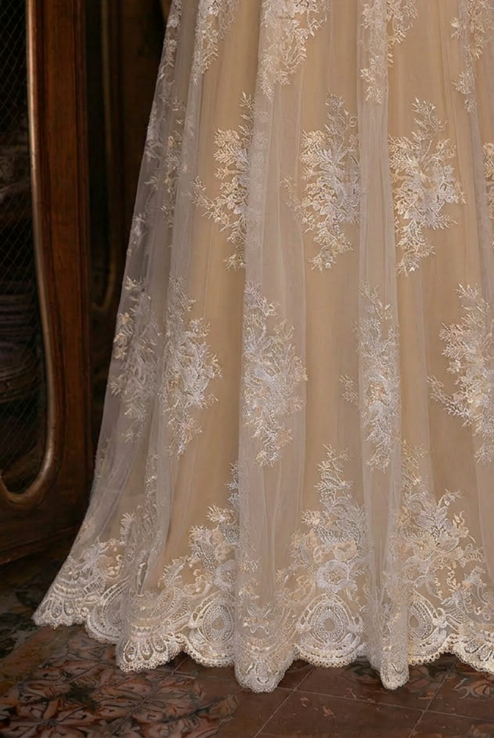 Bridgerton Daphne Empire Waist Champagne Dress With Lace- Regency Era Ball Gown Plus Size