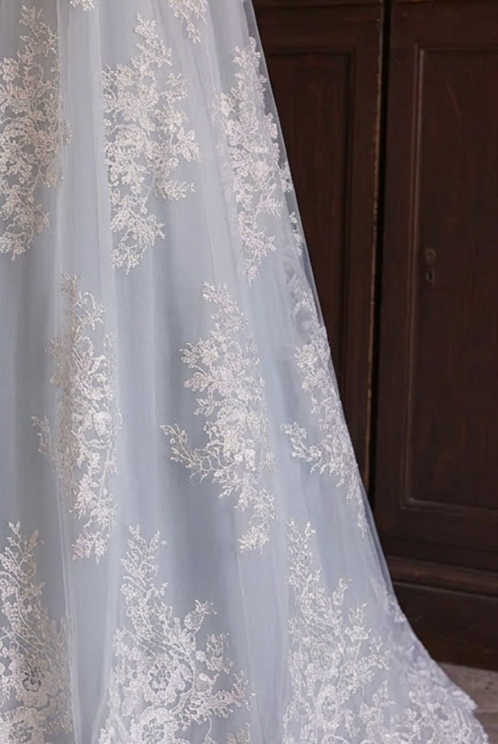 Bridgerton Daphne Empire Waist Blue Dress With Lace- Regency Era Ball Gown Plus Size