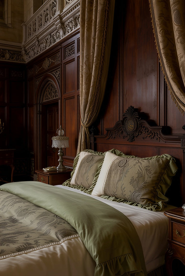 The 'Meadow Whisper' Sage & Cream Ruffled Bedding Set