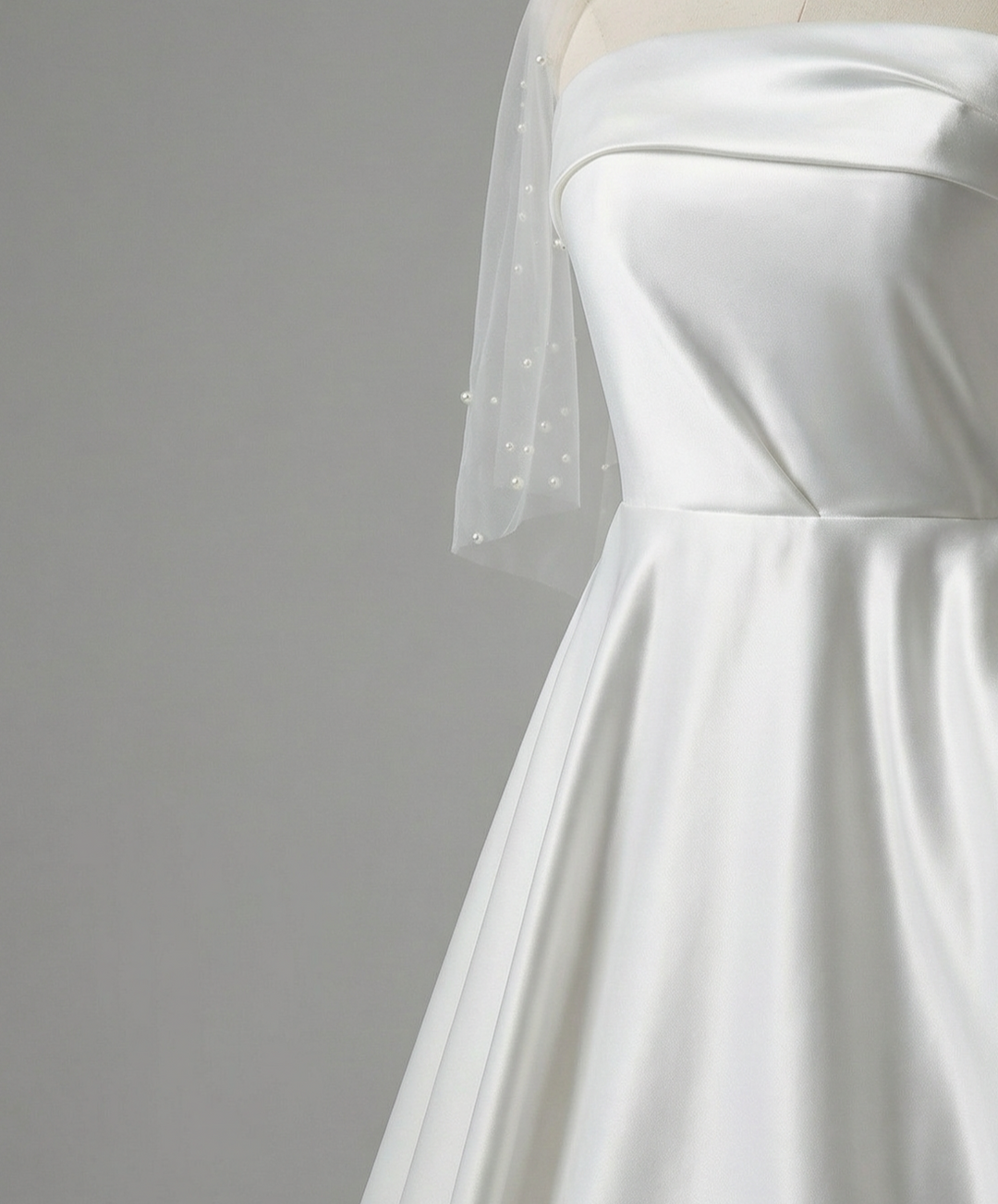 Strapless Satin Wedding Dress with Fold Over Neckline – Simple Satin Wedding Dress with Corset Plus Size