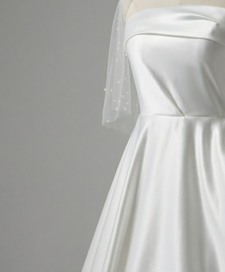 Strapless Satin Wedding Dress with Fold Over Neckline – Simple Satin Wedding Dress with Corset Plus Size