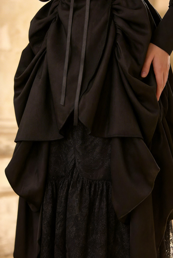 Black Gothic Lolita Prom Dress with Corset - Victorian-Inspired Ball Gown with Layered Lace and Ruffles Plus Size