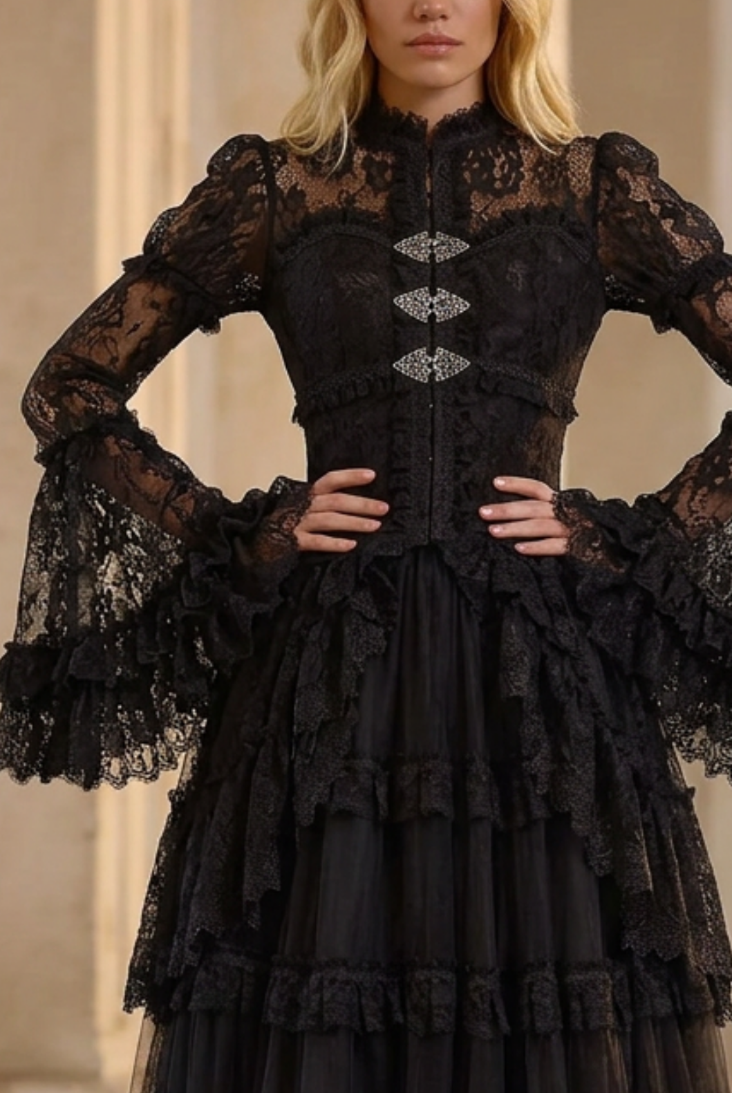 BLACK GOTHIC VICTORIAN WDDING DRESS  - LONG GOTHIC LOLITA DRESS - LACE MODEST WEDDING DRESS - GOTHIC BALL GOWN PLUS SIZE