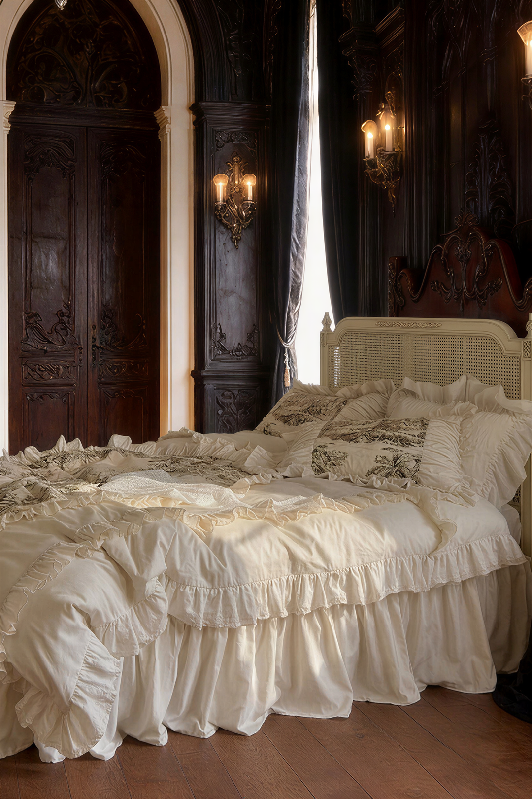 The 'Château Étoile Blanche' Embroidered Ruffled Bedding Set