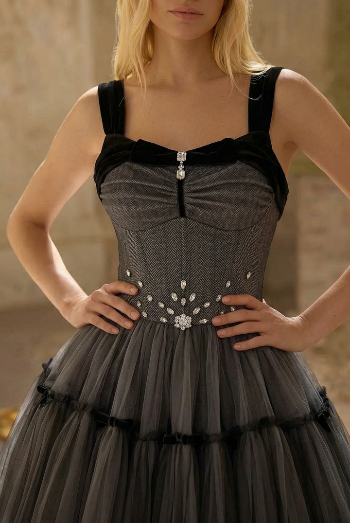 Grey and Black Gothic Lolita Tea Dress Plus Size- Vintage Inspired