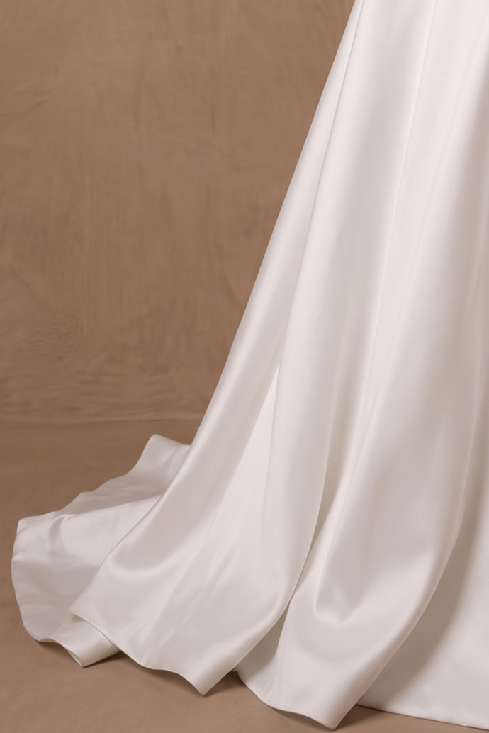 Ivory Simple Romantic Satin Strapless A-Line Wedding Gown with Side Slit and Train Plus Size