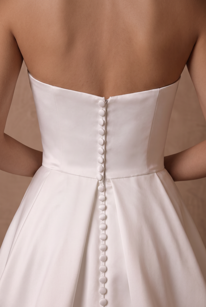 Ivory Simple Romantic Satin Strapless A-Line Wedding Gown with Side Slit and Train Plus Size