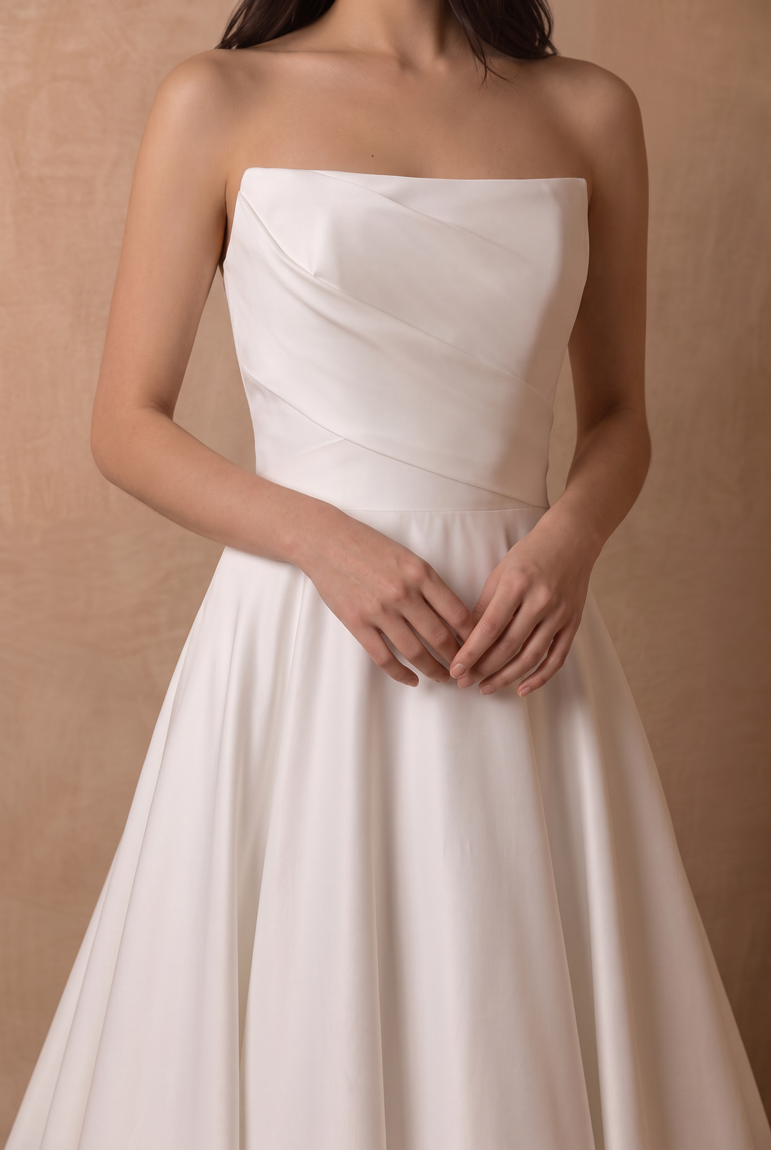 Ivory Simple Satin A-Line Wedding Dress with Asymmetric Pleating and Statement Bow Plus Size