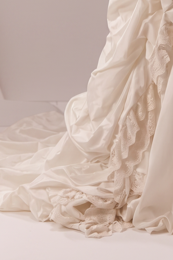 Ivory Wedding Dress with Floral Appliqué Off Shoulder Bodice and Draped Ball Gown Skirt Plus Size