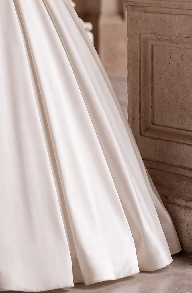 Ivory Simple Satin Wedding Dress with Corset Bodice - Strapless Wedding Ball Gown with Bow and Lace Plus Size