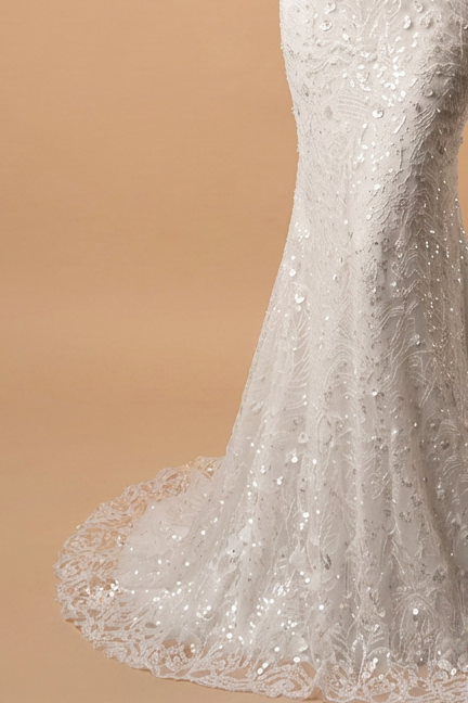 Lace Beaded Mermaid Boho White Formal Dress - Convertible Bridal Dress Plus Size