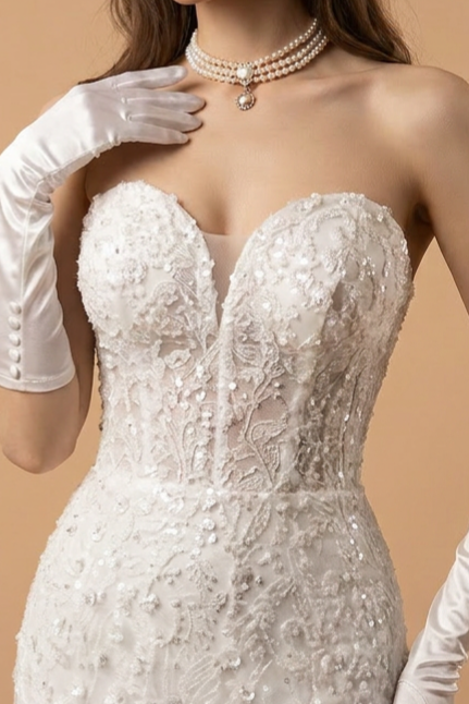 Lace Beaded Mermaid Boho White Formal Dress - Convertible Bridal Dress Plus Size