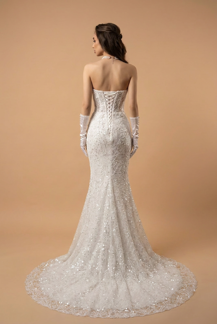 Lace Beaded Mermaid Boho White Formal Dress - Convertible Bridal Dress Plus Size