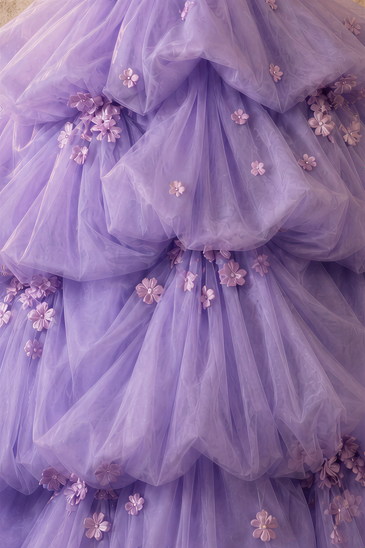 Lavender Floral Tulle Princess Ball Gown Strapless Corset Fairy Evening Dress Romantic Couture Formal Gown Fantasy Prom Dress Plus Size